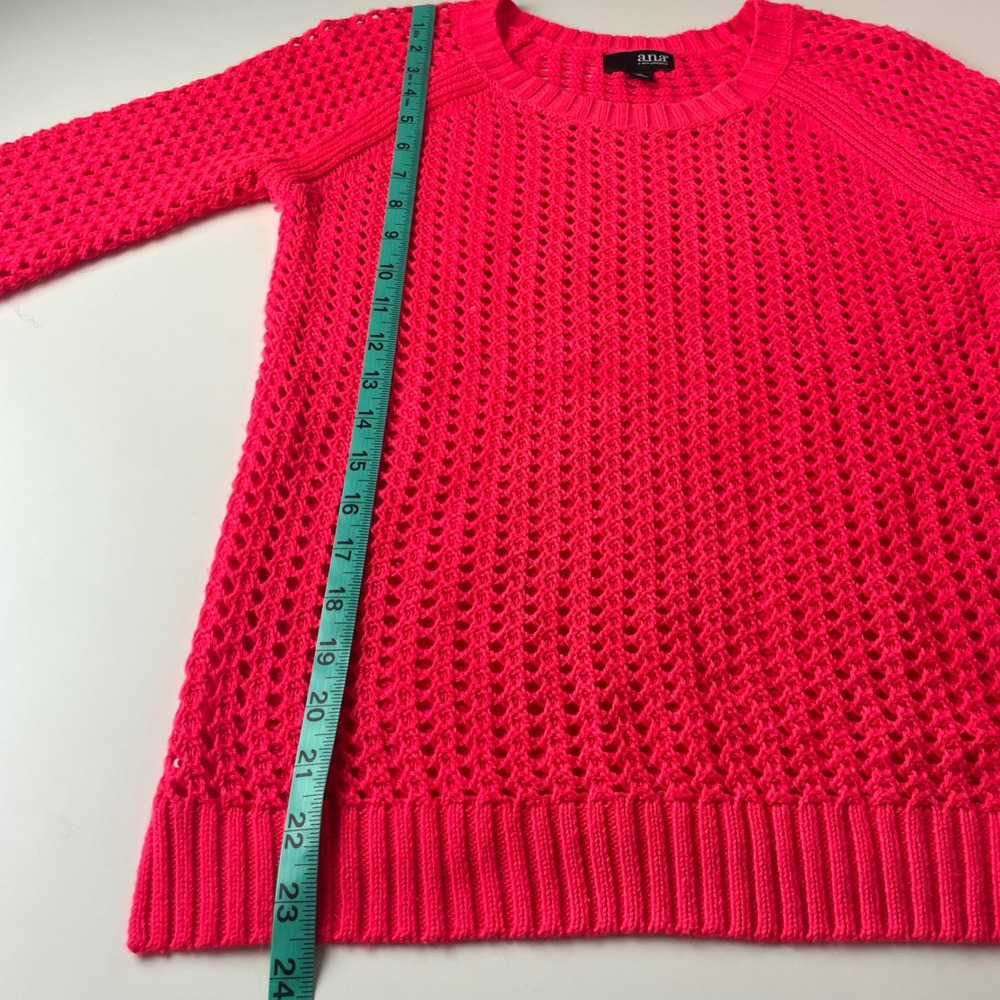 ANA A New Approach Womens Neon Pink Open Knit Crochet‎ Sweater Long Sleeve Small - Picture 8 of 9